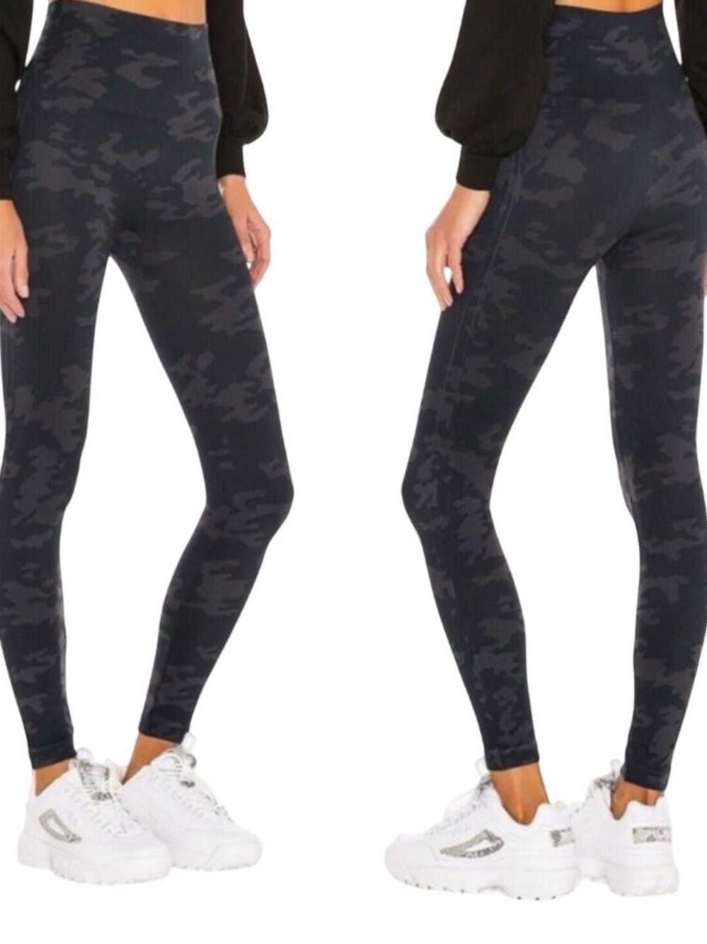 SPANX Women’s Black Grey Camouflage Leggings